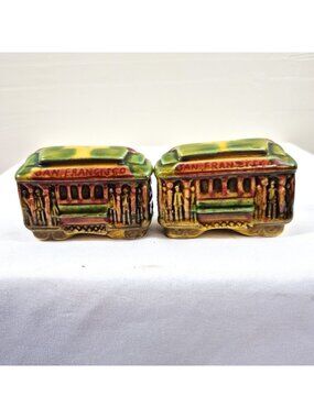 Vintage San Francisco Cable Car Salt & Pepper Shakers Souvenir Japan Trolley Car